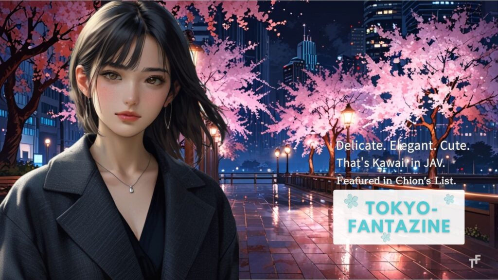 夜の東京の桜並木に立つ日本人女性（TOKYO-FANTAZINE表紙）