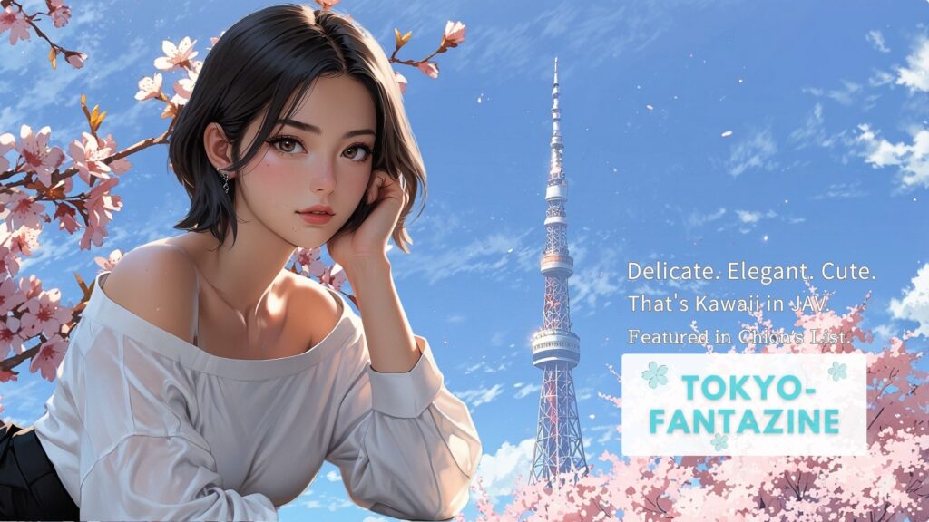 桜と東京タワーを背景にした上品な日本人女性の春のビジュアル(TOKYO-FANTAZINE cover, Japanese woman, Tokyo, cherry blossoms, spring)